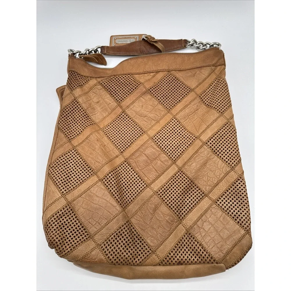 B Makowsky Handbag Thick‎ Leather Brown Deep Hobo Tote Boho Side Zip Pocket